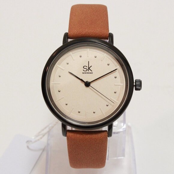 Ladies Retro Style Watch Black Case Silver Tone Indices Suede Strap 36mm - Picture 3 of 12